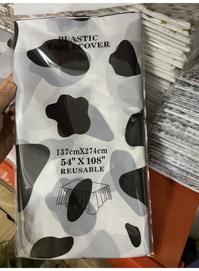 Disposable Tablecloth Printed Party Decorative Tablecloth PEVA Thickened Party Tablecloth Four Colors-Color:Milk Pattern-Specifications:137*274cm - Image 1