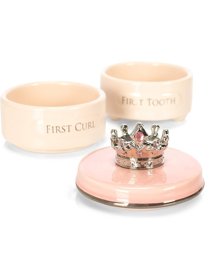 DEMDACO First Tooth and Curl Pink Ceramic Stoneware Children's Stackable Keepsake Box - Image 4