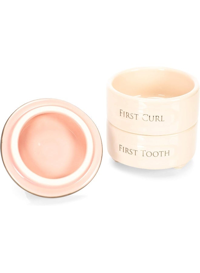 DEMDACO First Tooth and Curl Pink Ceramic Stoneware Children's Stackable Keepsake Box - Image 5