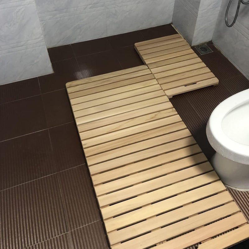 Wood Shower Bath Mat Rectangular Slats Splice Restroom Non-Slip Foot Pad Duck Board Custom Size(60x60cm) - Image 2