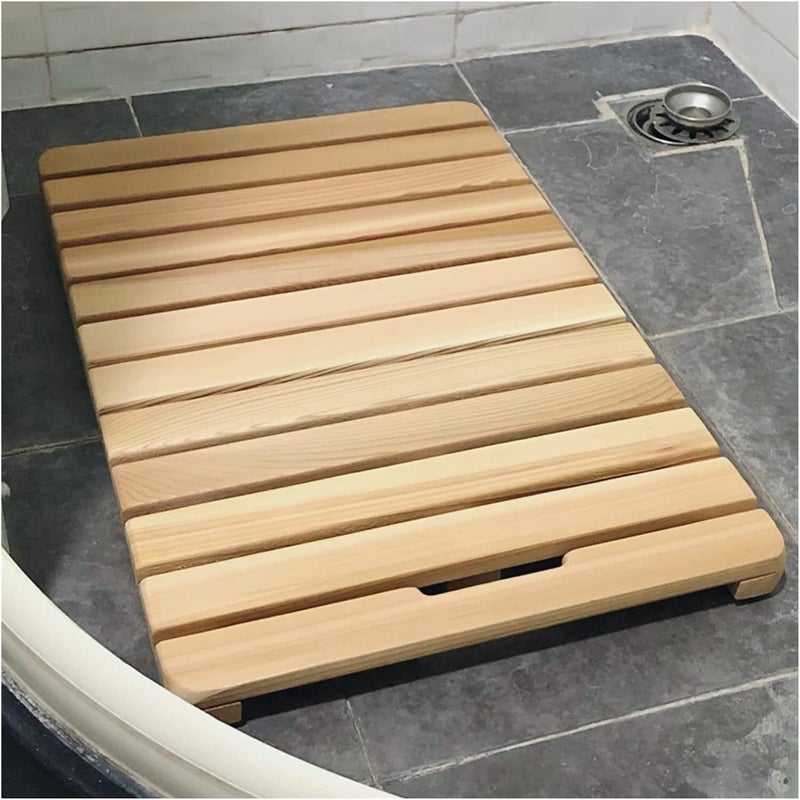 Wood Shower Bath Mat Rectangular Slats Splice Restroom Non-Slip Foot Pad Duck Board Custom Size(60x60cm) - Image 1