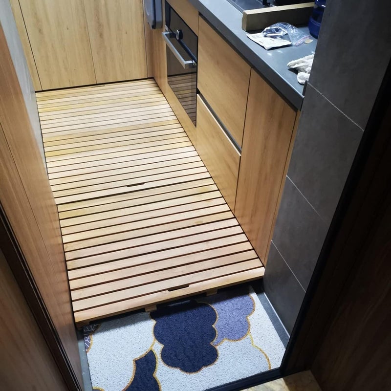 Wood Shower Bath Mat Rectangular Slats Splice Restroom Non-Slip Foot Pad Duck Board Custom Size(60x60cm) - Image 4