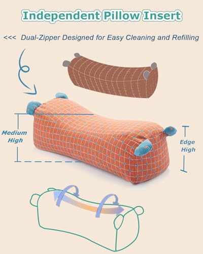 EDMILE Customizable Buckwheat Hulls Roll Pillow, Firm Neck Spine Support with Adjustable Firmness, Cooling Lumbar Support Pillow for Bed, 16x6 Inch Orange Red - Image 3