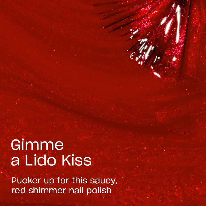 OPI Nail Lacquer Gimme a Lido Kiss | Opaque Bright Red Shimmer Chip Resistant Nail Polish | Fast Drying, Streak Free - Image 2