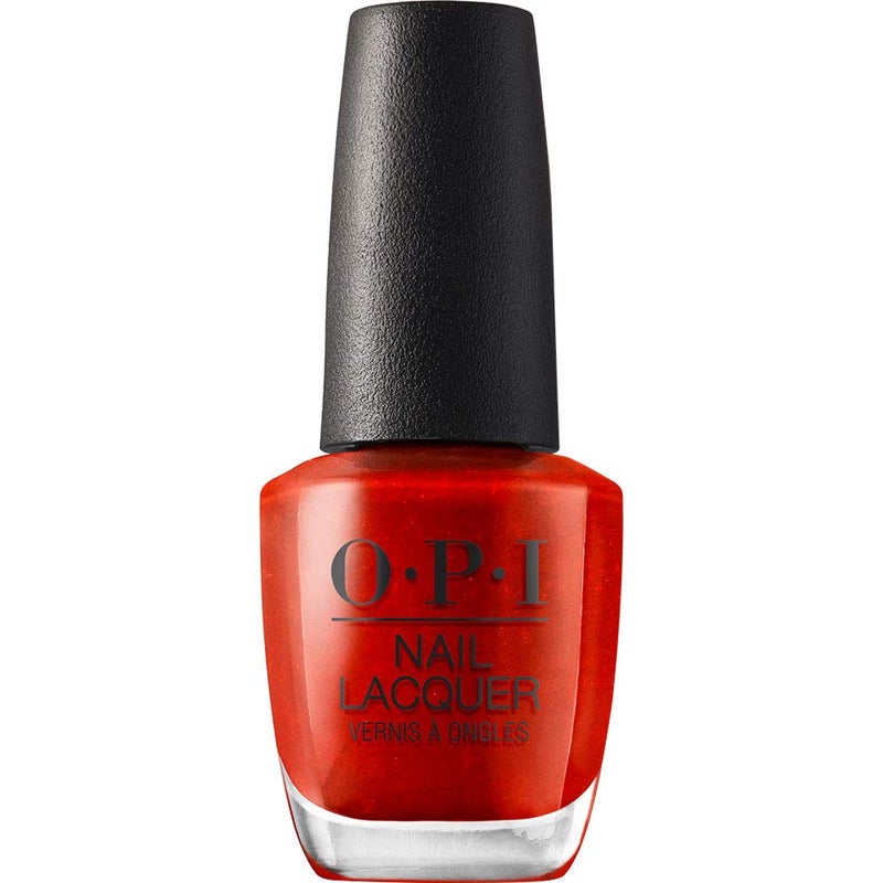 OPI Nail Lacquer Gimme a Lido Kiss | Opaque Bright Red Shimmer Chip Resistant Nail Polish | Fast Drying, Streak Free - Image 1