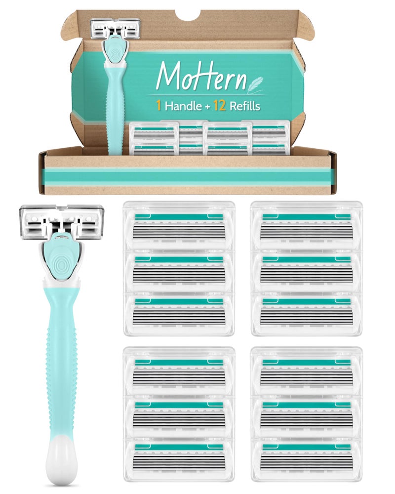 MoHern 1 Travel Razors for Women with 12 Blade Refills Green - Image 3