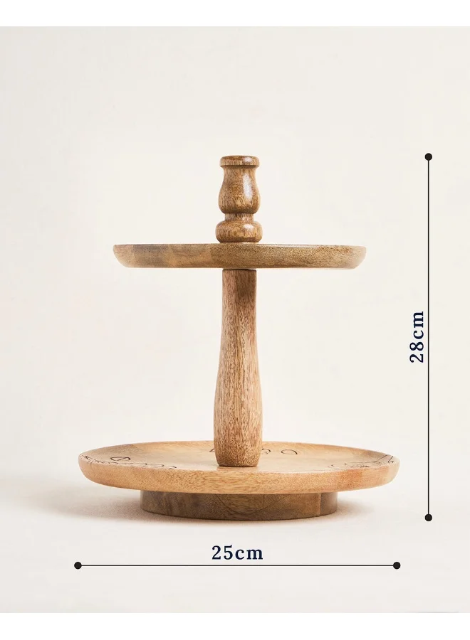 Chumbak Chumbak Farmhouse Wooden Serveware Stand | Two-Tiered Round Stand, Cupcake stand Cheese Board Platter, Home Party Decor Housewarming Gift