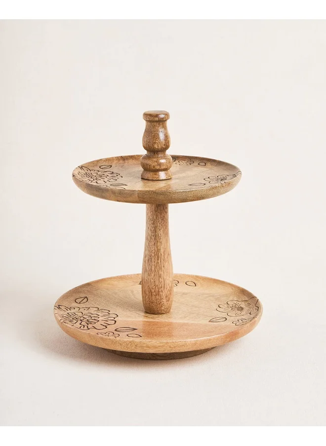 تشامباك Chumbak Farmhouse Wooden Serveware Stand | Two-Tiered Round Stand, Cupcake stand Cheese Board Platter, Home Party Decor Housewarming Gift