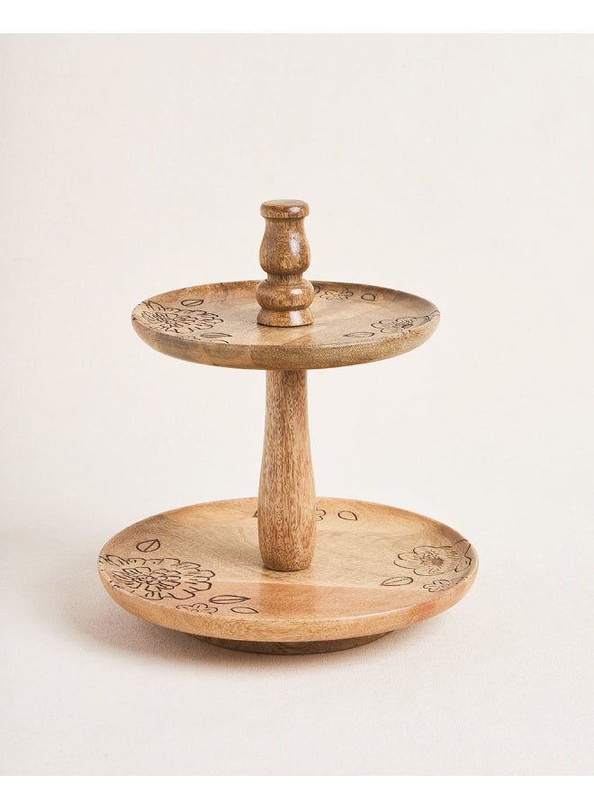 Chumbak Chumbak Farmhouse Wooden Serveware Stand | Two-Tiered Round Stand, Cupcake stand Cheese Board Platter, Home Party Decor Housewarming Gift  - Image 2