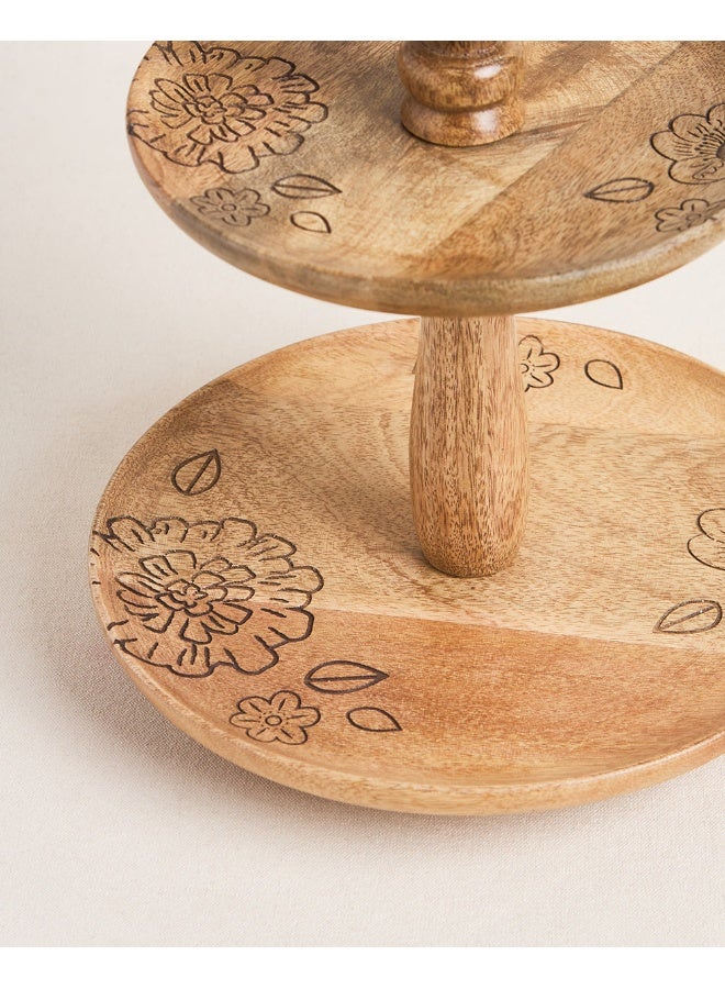 Chumbak Chumbak Farmhouse Wooden Serveware Stand | Two-Tiered Round Stand, Cupcake stand Cheese Board Platter, Home Party Decor Housewarming Gift  - Image 3