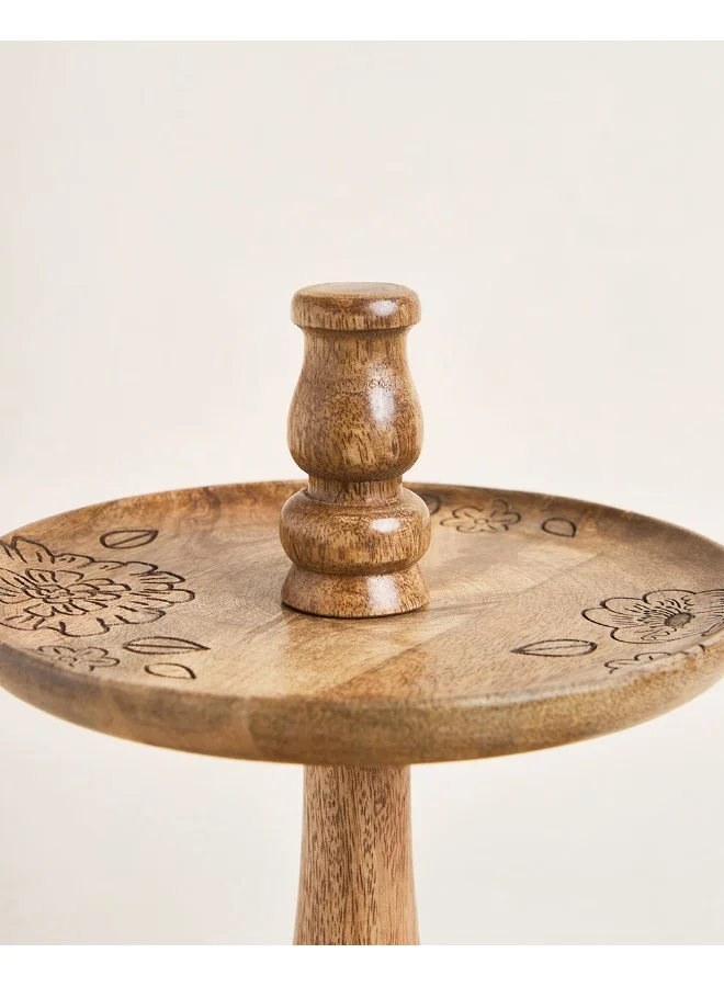 Chumbak Chumbak Farmhouse Wooden Serveware Stand | Two-Tiered Round Stand, Cupcake stand Cheese Board Platter, Home Party Decor Housewarming Gift