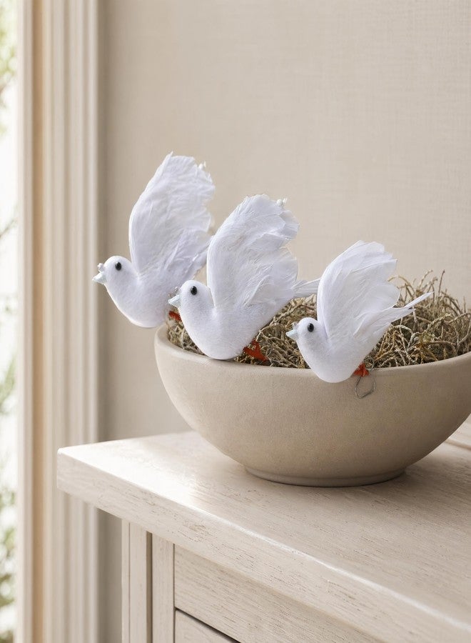 Larksilk 4" White Feather Dove Decoration – 12 Pack, Artificial Bird for Crafts, Wedding Decor, Floral Arrangements & DIY Projects - Image 2