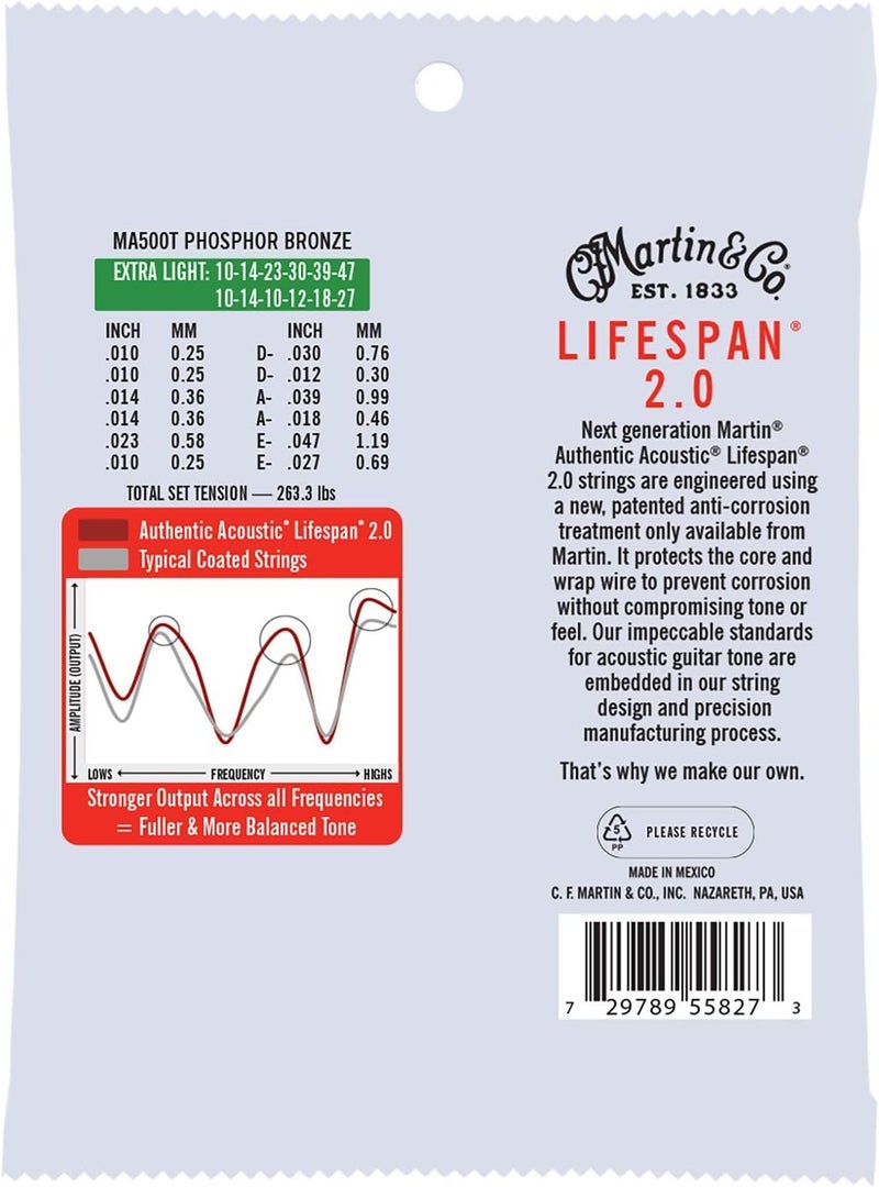 Martin Repeated use resistant selected material Authentic Acoustic Guitar Strings - Lifespan 2.0 Treated Spec upgraded improved quality - Image 2