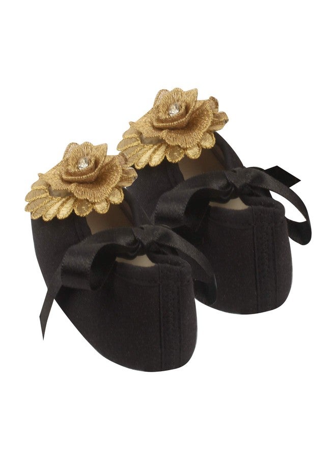 Coco Candy Baby Boys & Girls Black Ribbon New Born Infant Kids Booties with Golden Flower - Black, 9 Months to 12 Months - Image 4