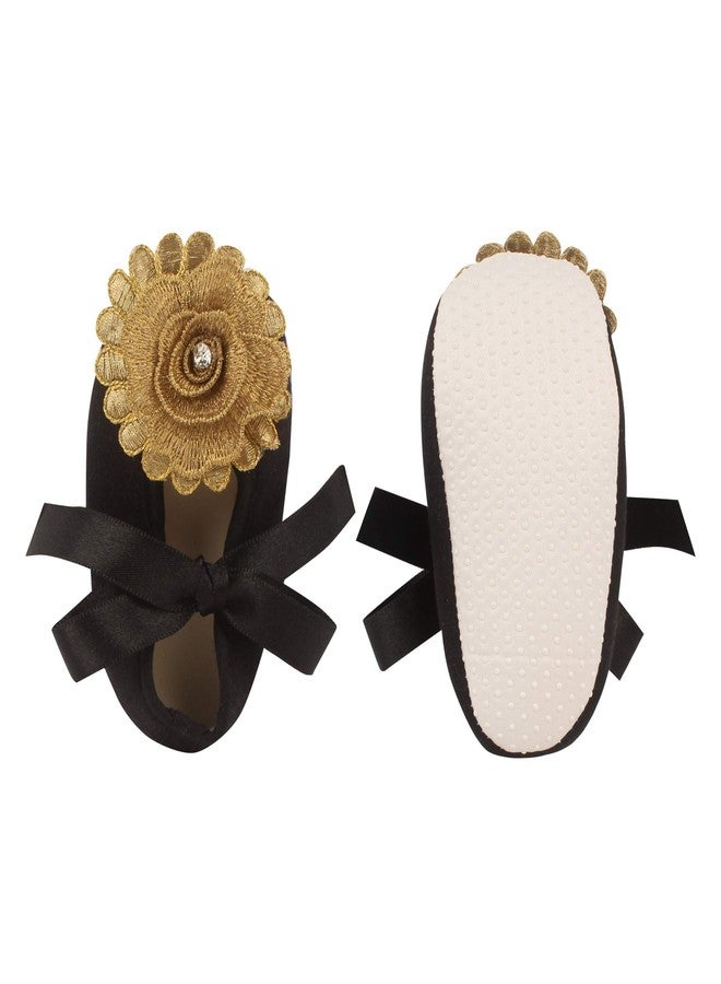 Coco Candy Baby Boys & Girls Black Ribbon New Born Infant Kids Booties with Golden Flower - Black, 9 Months to 12 Months - Image 3
