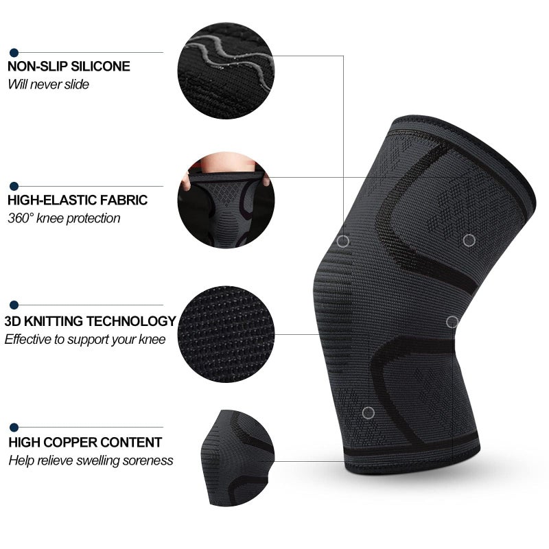 Bukela Knee Support Brace Knee Compression Sleeve Support for Men Women, protect knees and help move faster, flexible compression sleeves designed for skid resistance 2 pack (M) - Image 2