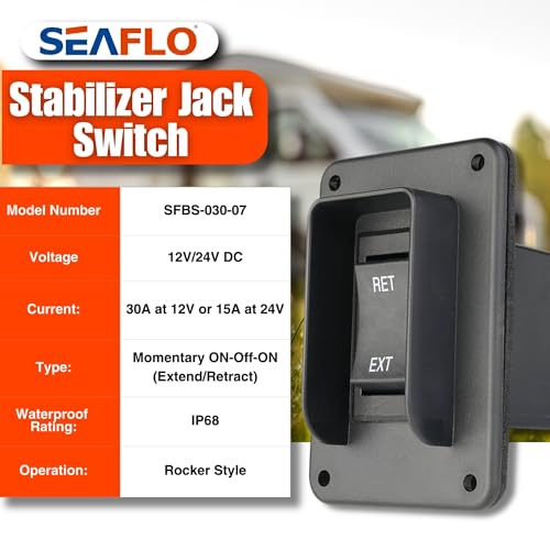 SEAFLO مفتاح تشغيل مثبت SEAFLO، مفتاح روك، أقصى 30 أمبير، 12 فولت/24 فولت، تمديد-تراجع، مجموعة أسلاك 4 دبابيس، عكس قطبية مؤقت، مقاوم للماء IP68 لقارب RV وشاحنة، ضمان 4 سنوات (عبوة 2) - Image 3