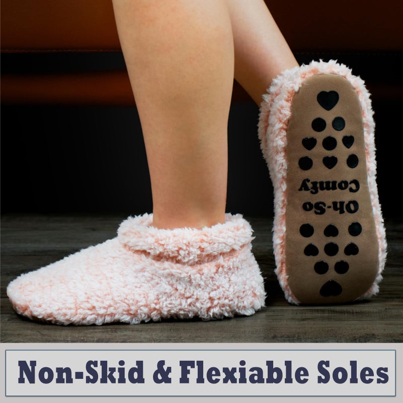 Cozylook Fuzzy Slippers for Women Indoor, Warm Bedroom Slip On Shoes, Winter Fluffy House Socks with Grippers, Cozy Christmas Gifts Unique, Adult Size 7-8 Pink - Image 4