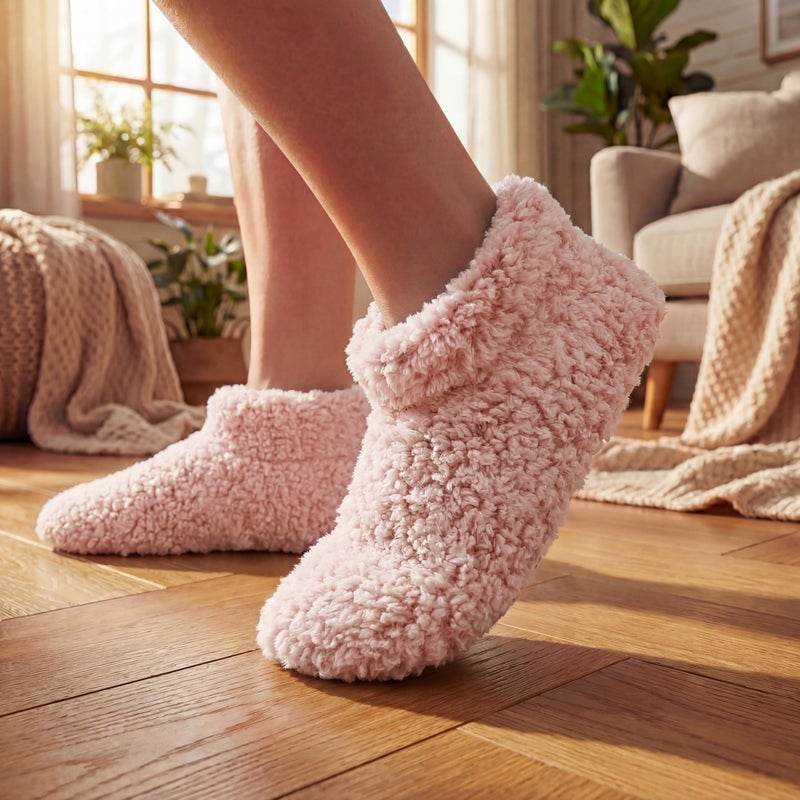 Cozylook Fuzzy Slippers for Women Indoor, Warm Bedroom Slip On Shoes, Winter Fluffy House Socks with Grippers, Cozy Christmas Gifts Unique, Adult Size 7-8 Pink - Image 3