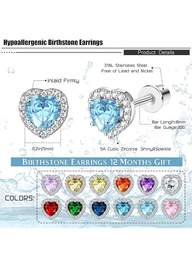 Besteel - Hypoallergenic Birthstone Stud Earrings For Women Butterfly Flower Heart Screw Back Earrings Jewelry Gift For Birthday Christmas - Image 1