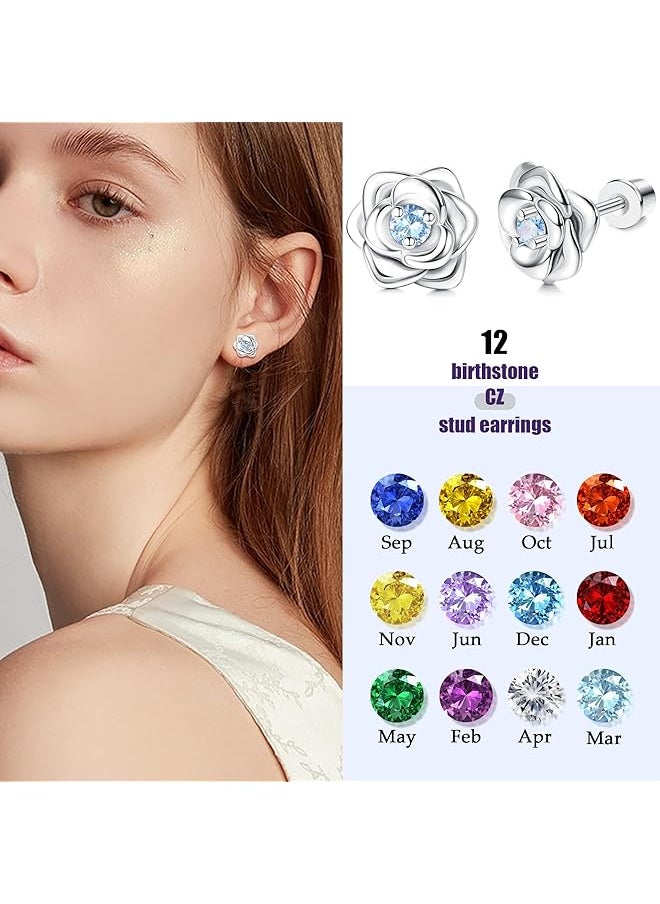 Besteel - Hypoallergenic Birthstone Stud Earrings For Women Butterfly Flower Heart Screw Back Earrings Jewelry Gift For Birthday Christmas - Image 1