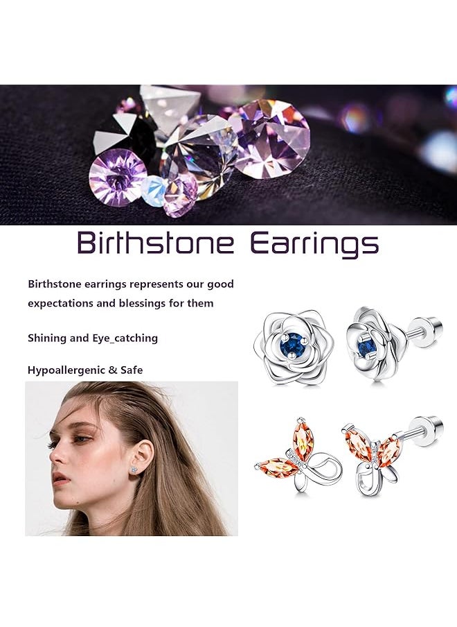 Besteel - Hypoallergenic Birthstone Stud Earrings For Women Butterfly Flower Heart Screw Back Earrings Jewelry Gift For Birthday Christmas - Image 1