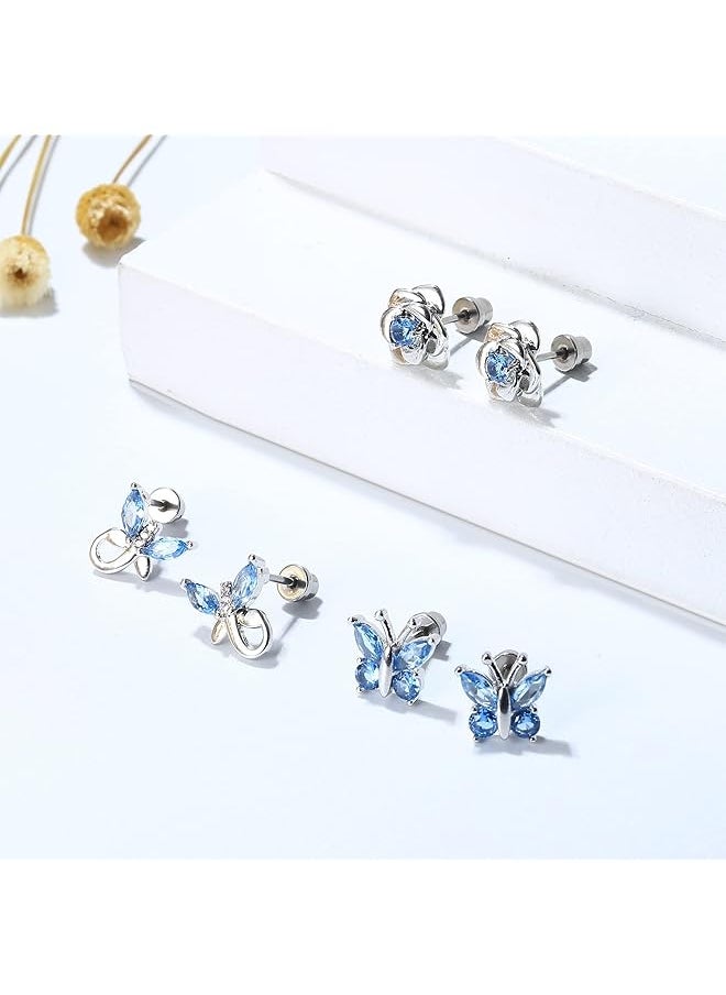 Besteel - Hypoallergenic Birthstone Stud Earrings For Women Butterfly Flower Heart Screw Back Earrings Jewelry Gift For Birthday Christmas - Image 1
