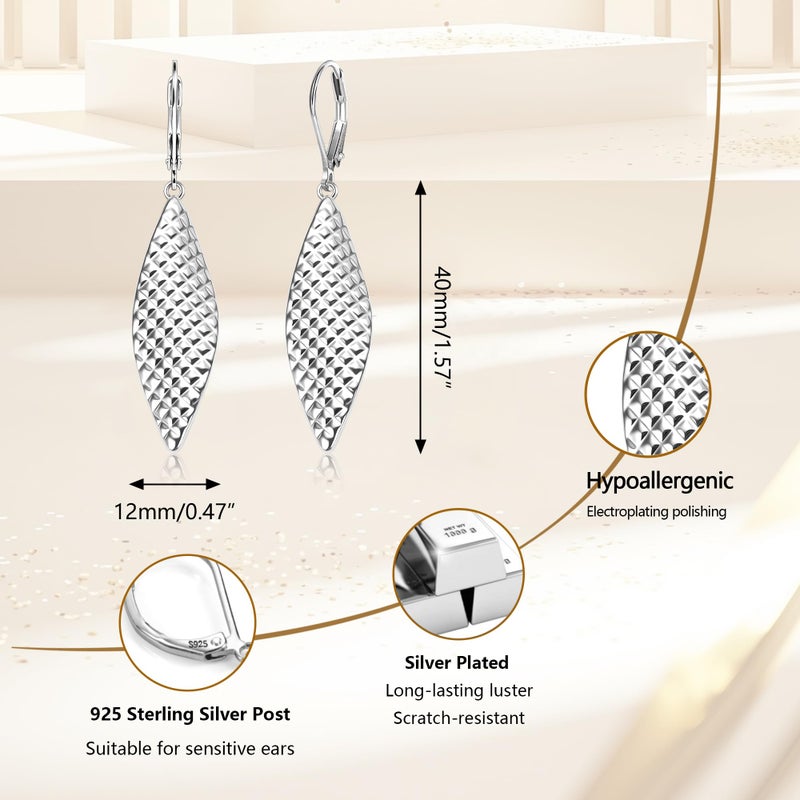 ALEXCRAFT Sterling Silver Long Dangle Earrings for Women,Trendy Silver Drop Leverback Earrings Hypoallergenic Hammered French Hook Earings Handmade Leaf Dangle Earings for Women Jewelry Gifts - Image 5