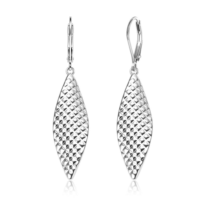 ALEXCRAFT Sterling Silver Long Dangle Earrings for Women,Trendy Silver Drop Leverback Earrings Hypoallergenic Hammered French Hook Earings Handmade Leaf Dangle Earings for Women Jewelry Gifts - Image 1