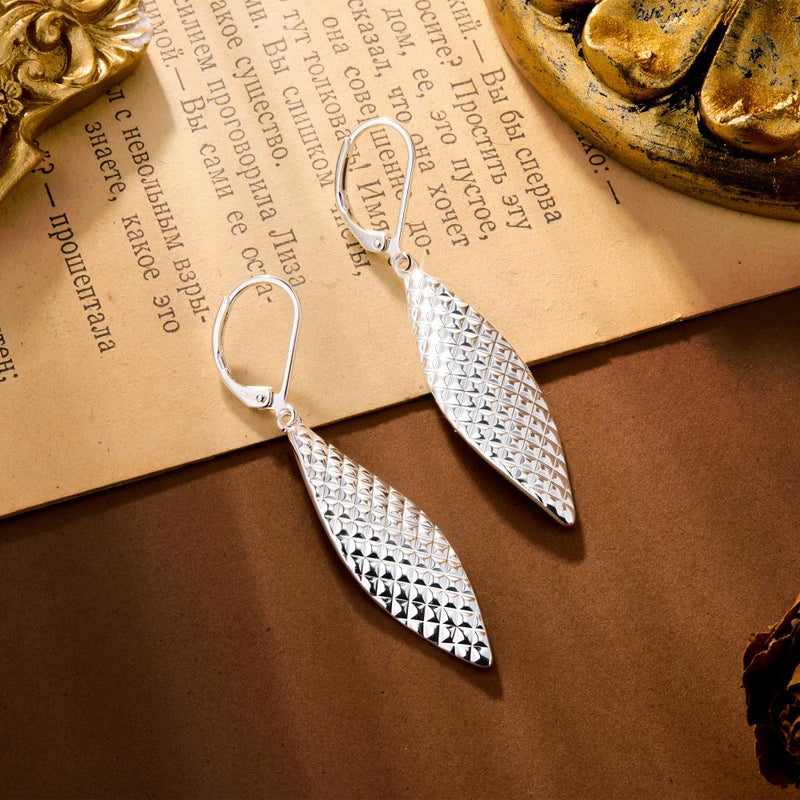 ALEXCRAFT Sterling Silver Long Dangle Earrings for Women,Trendy Silver Drop Leverback Earrings Hypoallergenic Hammered French Hook Earings Handmade Leaf Dangle Earings for Women Jewelry Gifts - Image 3