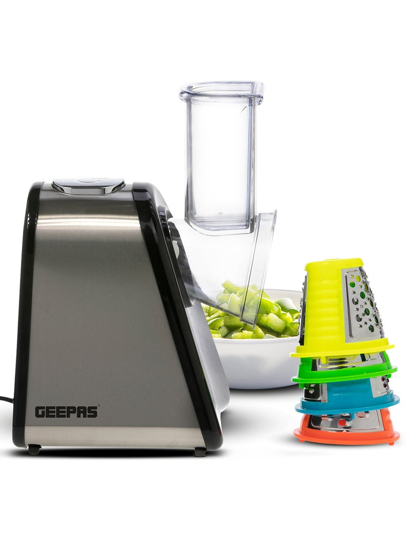 GEEPAS 4-In-1 Electric Salad Maker,Stainless Steel, Multi Functional, Powerful Moter With Compact Design, Easy Usage & Easy Cleaning, One Button Operation, With A Wide Feeding Tube. 200 W GSM63022UK Silver/Black - Image 1