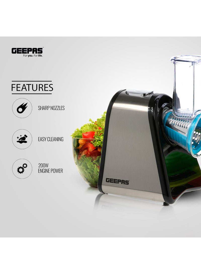 GEEPAS 4-In-1 Electric Salad Maker,Stainless Steel, Multi Functional, Powerful Moter With Compact Design, Easy Usage & Easy Cleaning, One Button Operation, With A Wide Feeding Tube. 200 W GSM63022UK Silver/Black - Image 3