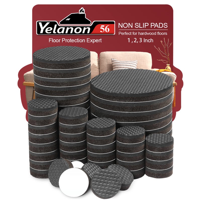 Yelanon Non Slip Furniture Pads 56 pcs123 Furniture Grippers Non Skid Furniture LegsSelf Adhesive Rubber Furniture Feet Anti Slide Furniture Hardwood Floor Protector for Keep Couch Stoppers