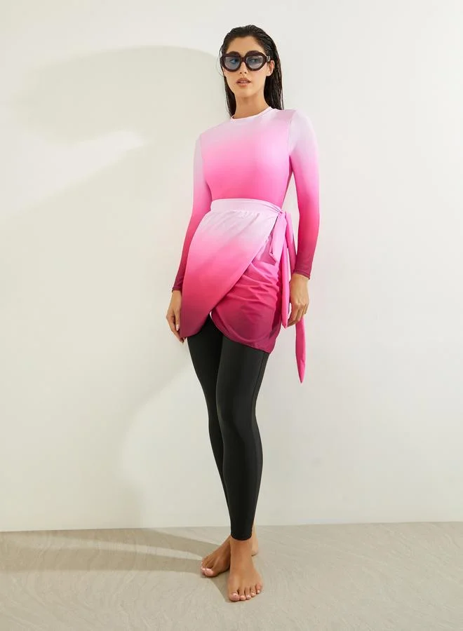 Styli Pack of 3 - Ombre Effect Back-Zip Swimsuit, Leggings and Wrap Skirt Burkini Set