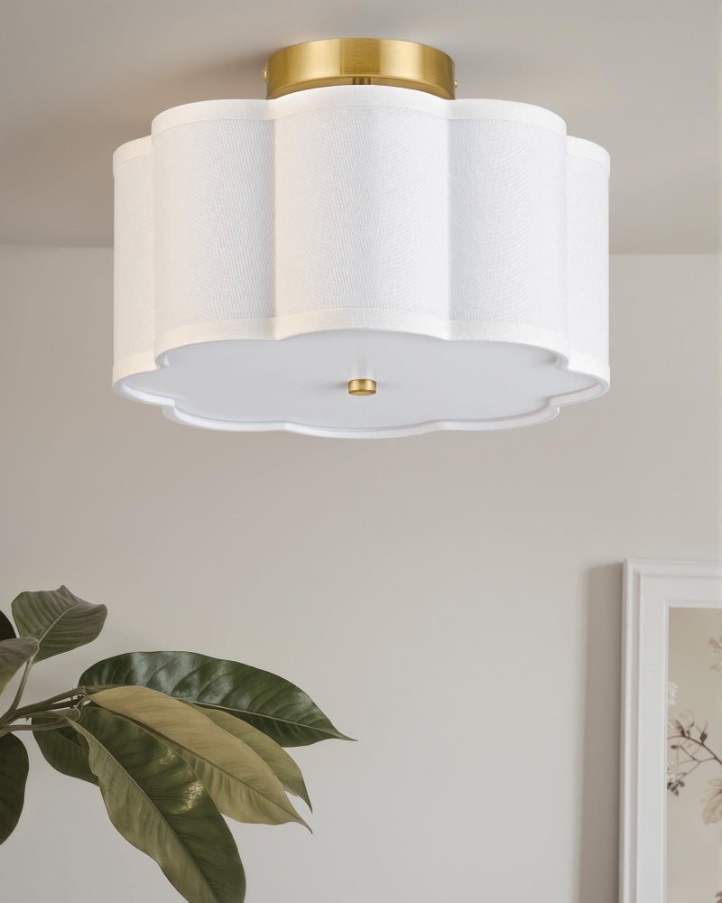 VONLUCE Semi Flush Mount Ceiling Light, 12.6" Ceiling Light Fixture with Flower-Shaped Fabric Shade, 3-Light Modern Light Fixture for Bedroom Living Room Nursery Hallway, White Shade & Gold Finish - Image 5