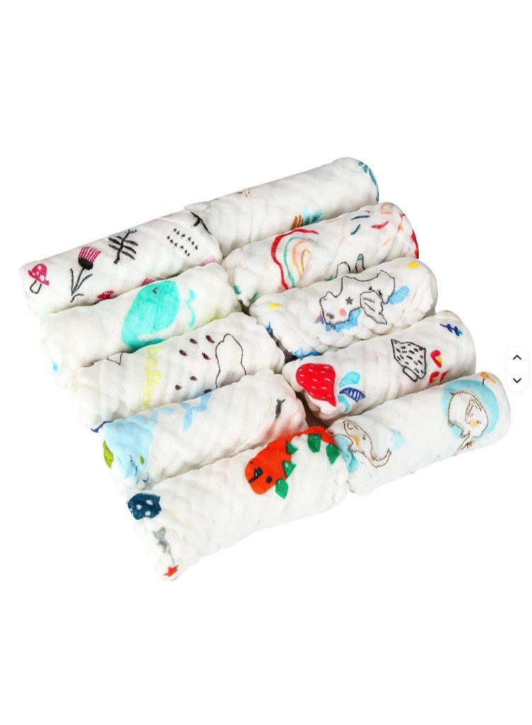 10 pcs Muslin Baby Washcloths and Towels, Soft Newborn Baby Towel and Muslin Washcloth for Sensitive Skin(30*30cm) Multicolor B - Image 1