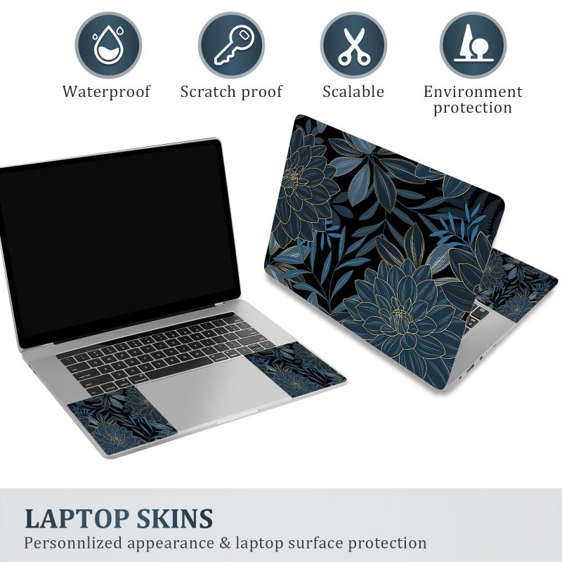 ARTSO 12 13 14 15 15.4 15.6 Inches Laptop Skin Sticker Decal Universal Netbook Skin Sticker Reusable Soft Notebook Art Protector Cover Decal, Blue Flower - Image 2