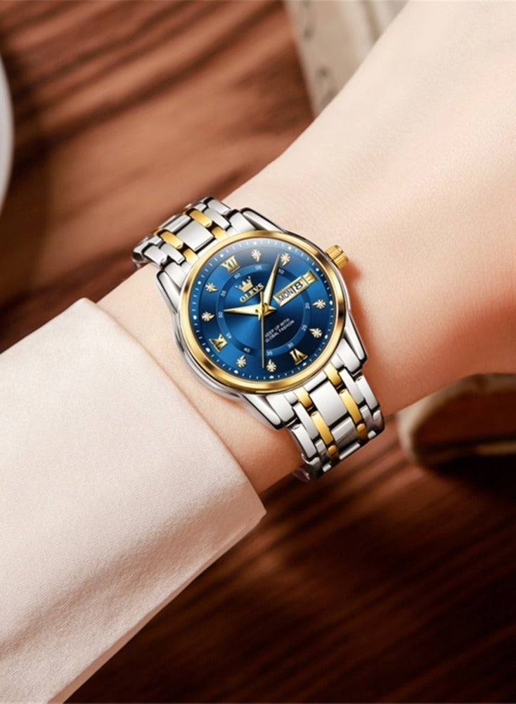 OLEVS Elegant 5513 Fashion Women's Watch Stainless Steel Waterproof Double Calendar Trendy Quartz Watch for ladies Original Watch - Image 4