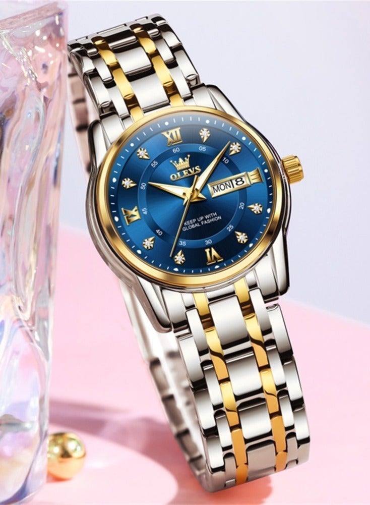 OLEVS Elegant 5513 Fashion Women's Watch Stainless Steel Waterproof Double Calendar Trendy Quartz Watch for ladies Original Watch - Image 3