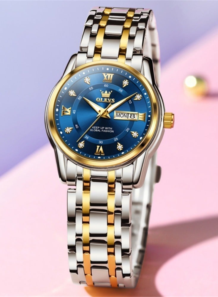 OLEVS Elegant 5513 Fashion Women's Watch Stainless Steel Waterproof Double Calendar Trendy Quartz Watch for ladies Original Watch - Image 2