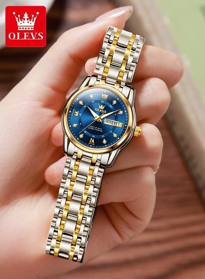 OLEVS Elegant 5513 Fashion Women's Watch Stainless Steel Waterproof Double Calendar Trendy Quartz Watch for ladies Original Watch - Image 1