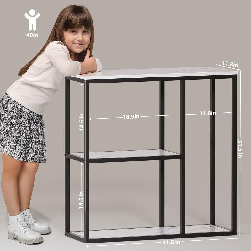 WOHOMO Console Table, 12 Inch Narrow Entryway Table for Living Room, 31.5 Inch Modern Industrial Sofa Table with 3-Tier Storage Shelves for Corridor, Hallway, White Marble - Image 2