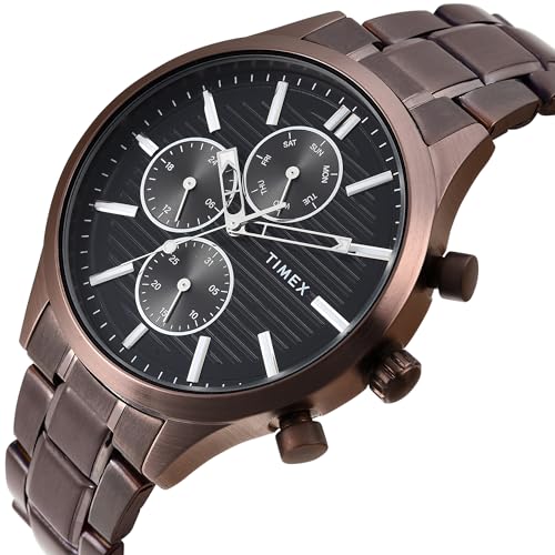 TIMEX ساعة تيمكس التناظرية للرجال مع قرص أسود دائري وسوار من الفولاذ المقاوم للصدأ باللون البني مقاومة للماء - TW000T322 - Image 2