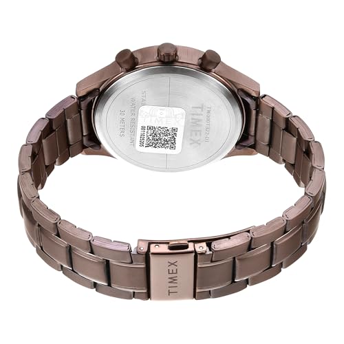 TIMEX ساعة تيمكس التناظرية للرجال مع قرص أسود دائري وسوار من الفولاذ المقاوم للصدأ باللون البني مقاومة للماء - TW000T322 - Image 5