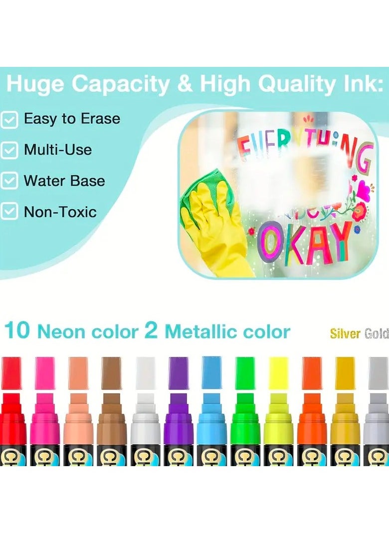 Generic 12-Piece Liquid Chalk Marker Set Erasable And Washable Whiteboard Multicolor Pens  - Image 3