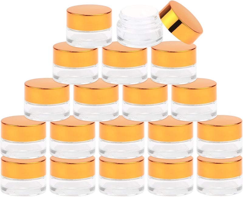 Wresty Wresty 19 Pcs Clear Glass Cosmetics Jars 5g Round Refillable Cosmetic Cream Pot Container Empty Makeup Lip Balm Lotion Eye Cream Sample Bottles Jars With Gold Lids