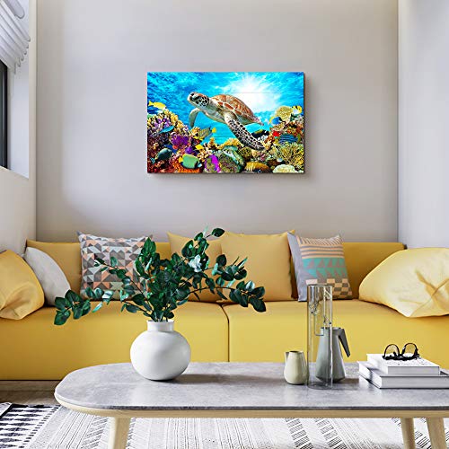 DZRWUBHS Family Wall Decor For Bedroom Family Canvas Wall Art For Bathroom Sea Turtles Wall Pictures Artwork Office Canvas Art Blue Ocean Wall Painting Modern Living Room Kitchen Home Decorations 12x16 Inch - Image 3