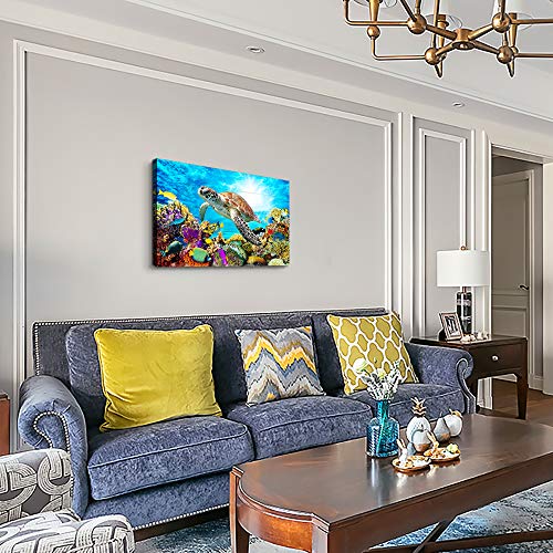 DZRWUBHS Family Wall Decor For Bedroom Family Canvas Wall Art For Bathroom Sea Turtles Wall Pictures Artwork Office Canvas Art Blue Ocean Wall Painting Modern Living Room Kitchen Home Decorations 12x16 Inch - Image 4