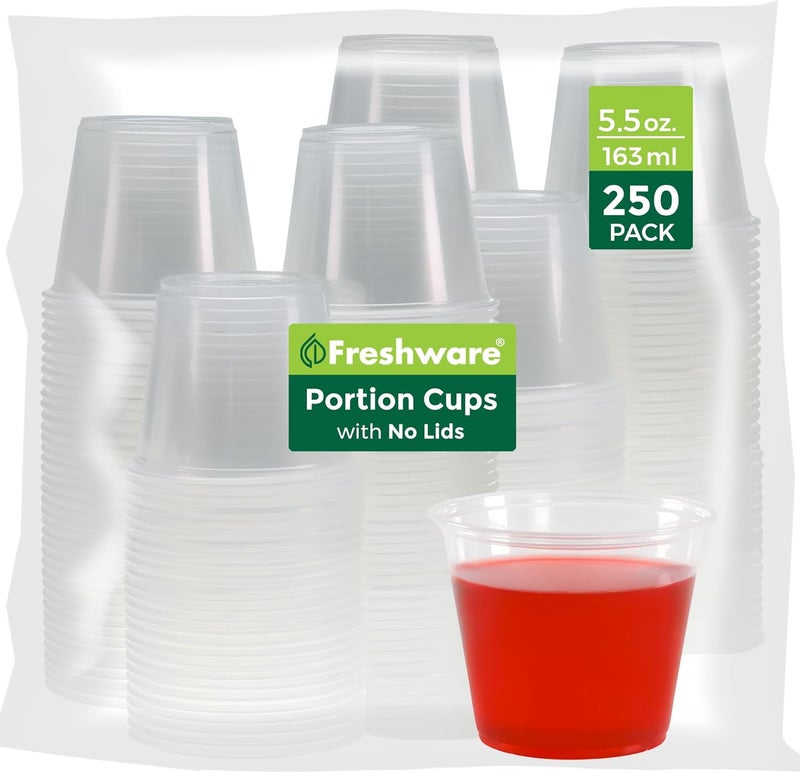 Freshware Plastic Portion Cups (No Lids) [5.5 Ounce, 250 Count] Disposable Plastic Cups for Meal Prep, Salad Dressing, Jellos Shot Cups, Souffle Cups, Condiment and Dipping Sauce Cups - Image 1