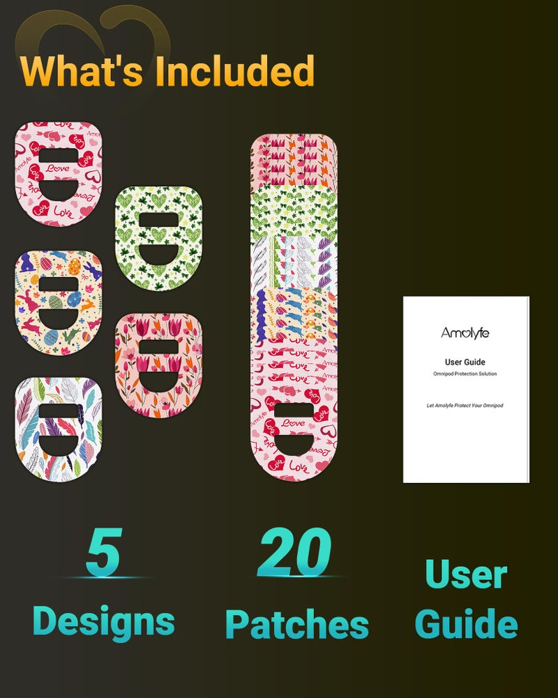 Amolyfe Omnipod 5 Adhesive Patches Waterproof, Amolyfe 20 Pack Omnipod Dash Overpatches with Stretchable Strap, Breathable, Long-Lasting Medical Adhesive, Premium Hinged Tin (Spring) - Image 2